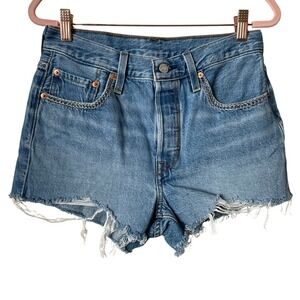 Levis Shorts Womens Size 28 Blue 501 Denim High Rise Embroidered Cut Off Western